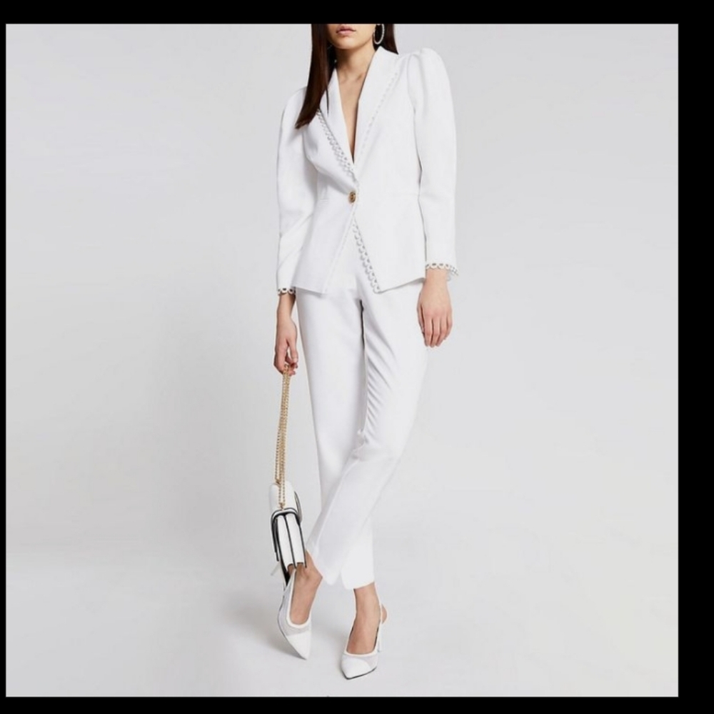 BNWT! Cream puff sleeve double breasted blazer UK 14